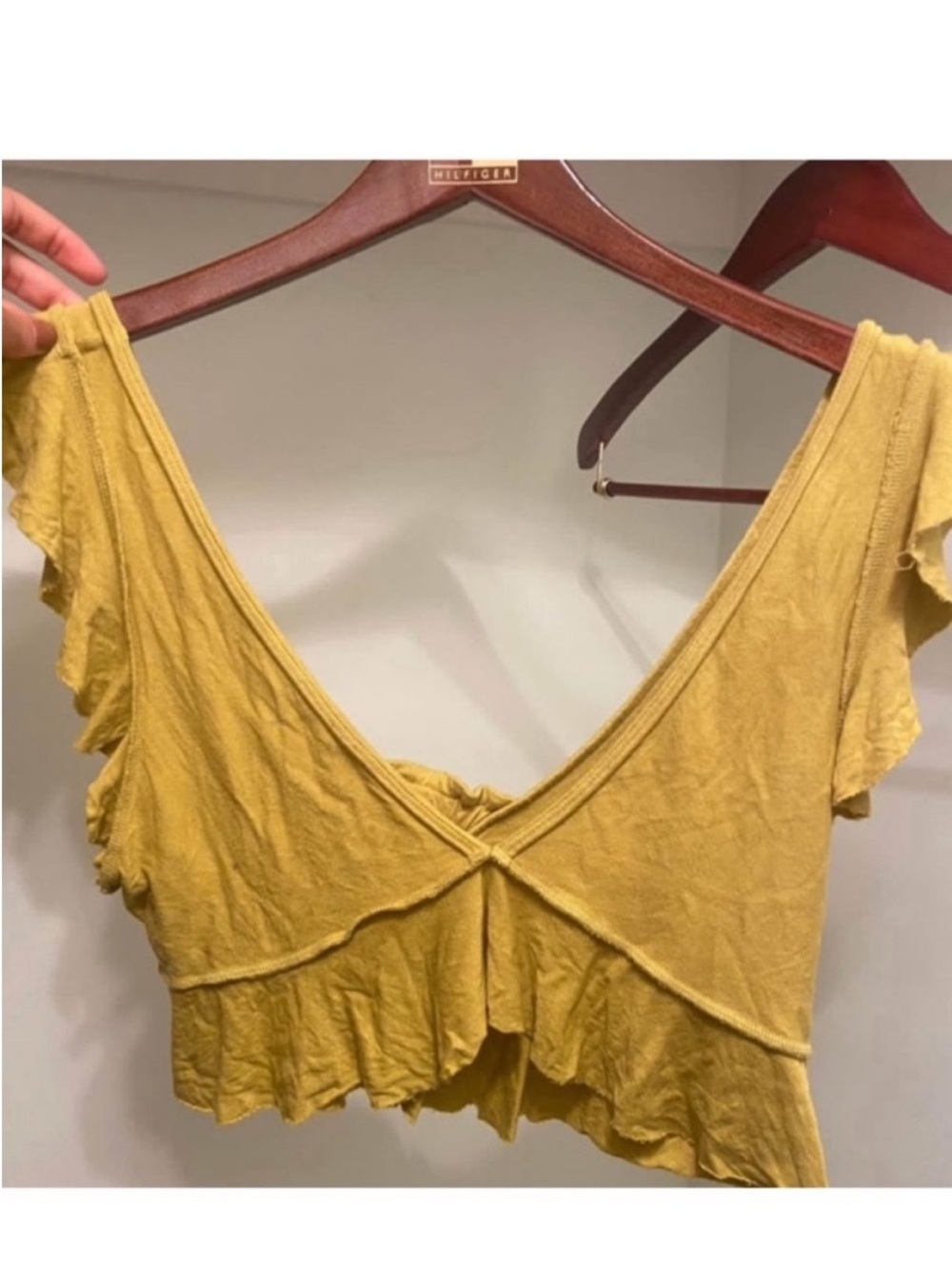 Kimchi Blue Mustard Ruffle V-Neck Crop Top - Picture 7 of 7